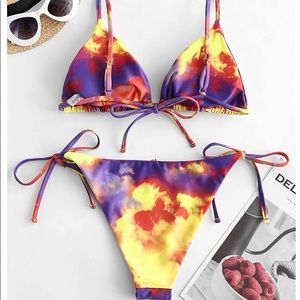 Women's Tie Dye Cinched String Triangle Bikini Set